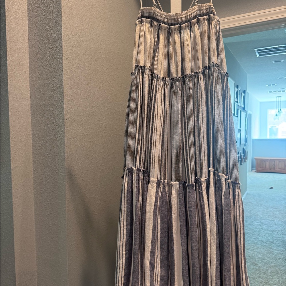 J. Crew Blue and White Striped Maxi Skirt